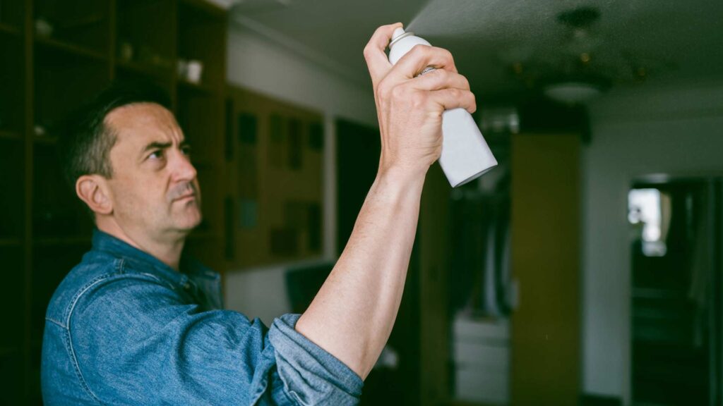 Homeowner spraying insecticide