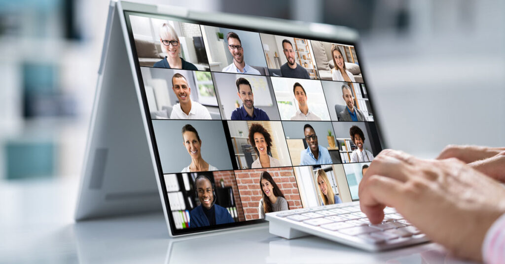 woman on zoom call using a tablet