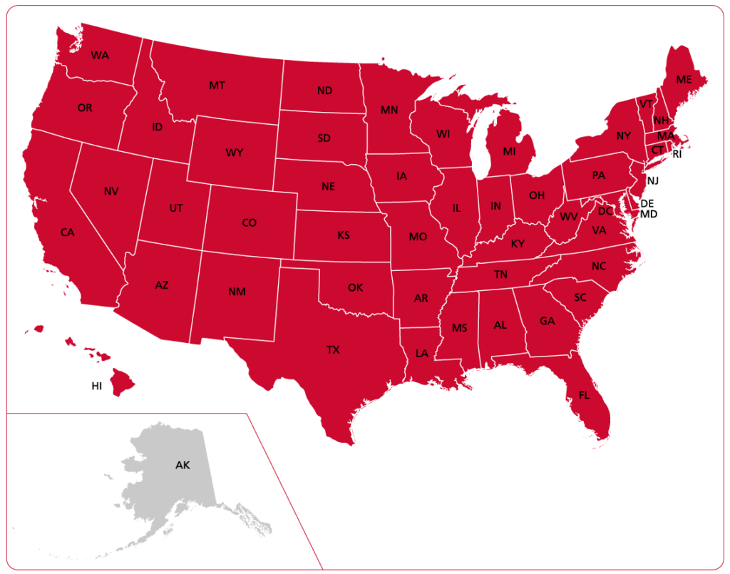 map showing states that Orkin services