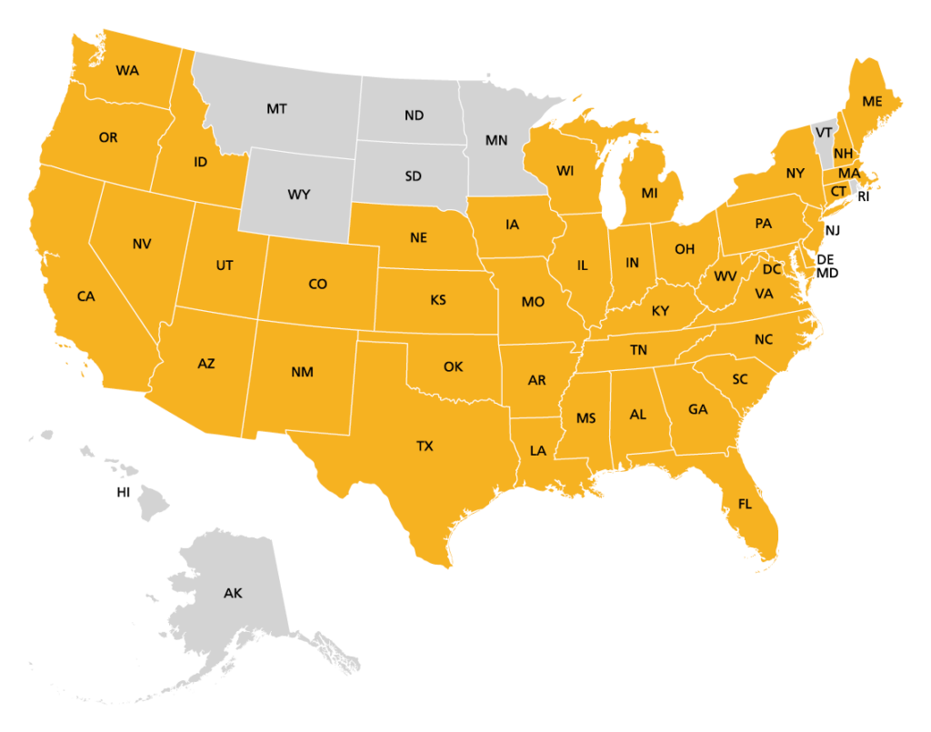 A map highlighting the service areas covered by Critter Control